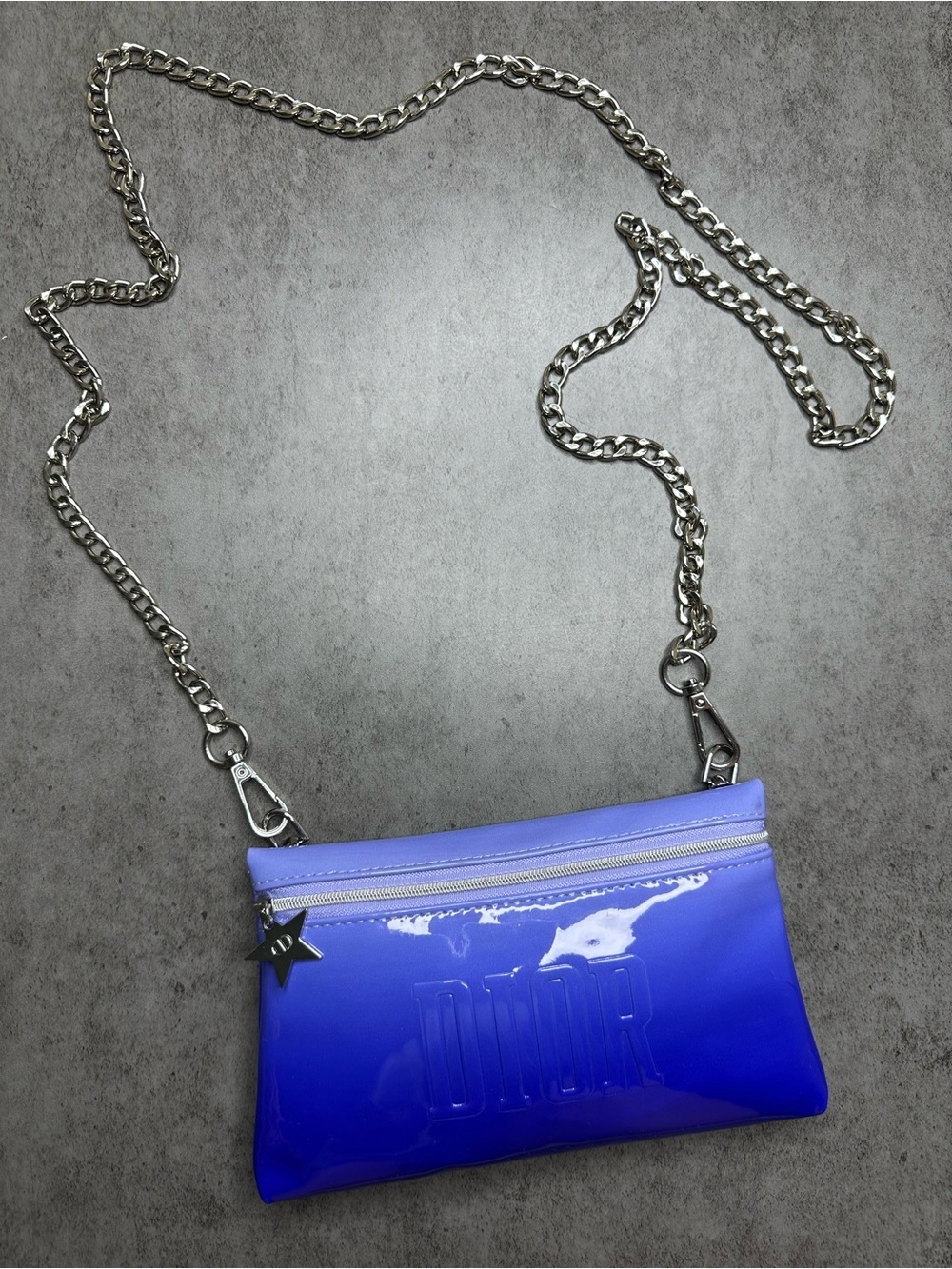Dior Beauty Ombré Blue Patent Cosmetic Pouch Crossbody Bag Chain Strap Modified